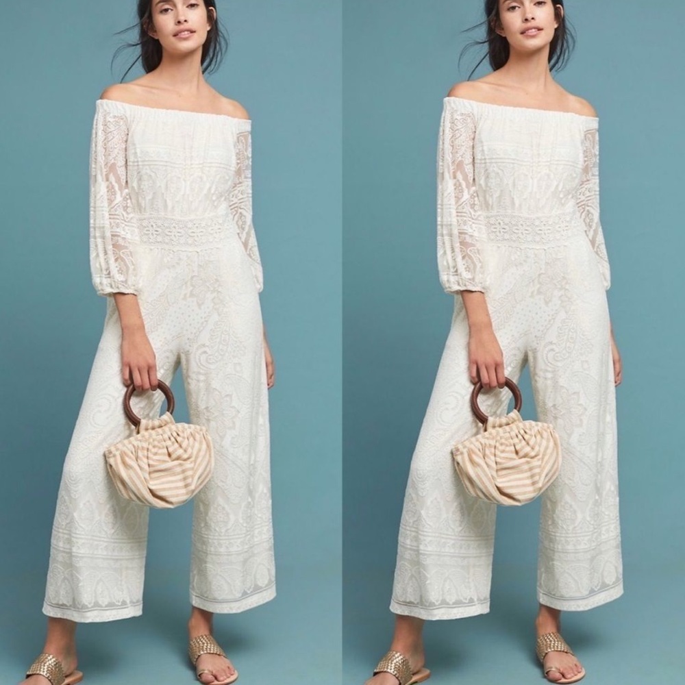 Farm Rio Elliot Embroidered Off Shoulder Jumpsuit